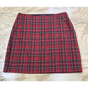 Talbots Stewart Tartan Plaid Pencil Skirt Wool Polyester Blend Lined Red Size 16